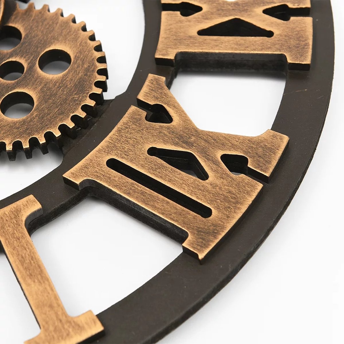 Handgemaakte Grote Wandklok - Ronde Muurklok - Retro Klok - Latijnse Cijfers Romeins - Tandwiel - Handmade Gear Wall Clock — cadeau in Wonen & Interieur - foto 3