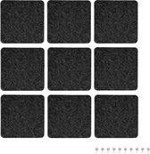 Navaris prikbord van vilt - 9 tegels vierkant - Vilten memobord - Inclusief punaises en zelfklevende tape - 17,7 x 17,7 cm - Donkergrijs
