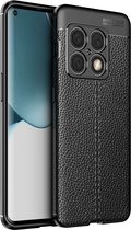 OnePlus 10 Pro Litchi Hoesje TPU met Leren Textuur Zwart