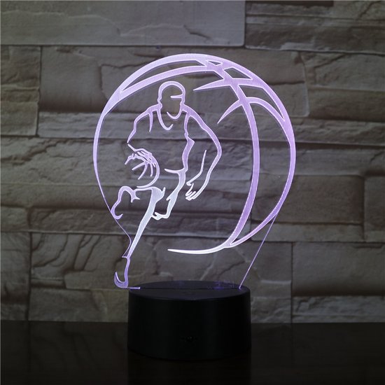 3D Led Lamp Met Gravering - RGB 7 Kleuren - Basketbal