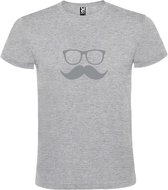 Grijs  T shirt met  print van "Bril en Snor " print Zilver size M