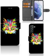 Wallet Book Case Geschikt voor Samsung Galaxy S22 Plus Smartphone Hoesje Cat Color Leuke Verjaardagscadeaus