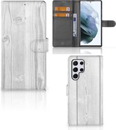 Telefoonhoesje Geschikt voor Samsung Galaxy S22 Ultra Smartphonehoesje met naam White Wood