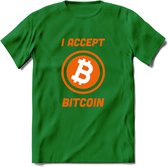 I Accept Bitcoin - Crypto T-Shirt Kleding Cadeau | Dames / Heren / Unisex | Bitcoin / Ethereum shirt | Grappig Verjaardag kado | BTC Tshirt Met Print | - Donker Groen - M