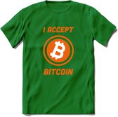 I Accept Bitcoin - Crypto T-Shirt Kleding Cadeau | Dames / Heren / Unisex | Bitcoin / Ethereum shirt | Grappig Verjaardag kado | BTC Tshirt Met Print | - Donker Groen - S