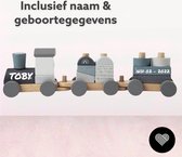 Label Label Houten Trein - Blauw - Inclusief naam en geboortegegevens