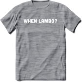 When Lambo? - Crypto T-Shirt Kleding Cadeau | Dames / Heren / Unisex | Bitcoin / Ethereum shirt | Grappig Verjaardag kado | BTC Tshirt Met Print | - Donker Grijs - Gemaleerd - L