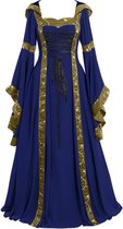 Dames verkleedkostuum - Middeleeuwse kleding - Maat M - Renaissance jurk met klokkende mouwen - Voor volwassenen - Donkerblauw