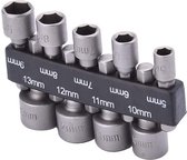 Dopsleutels voor 1/4" bithouder van accutol - 5, 6, 7, 8, 9, 10, 11, 12 13 mm (9 stuks totaal)