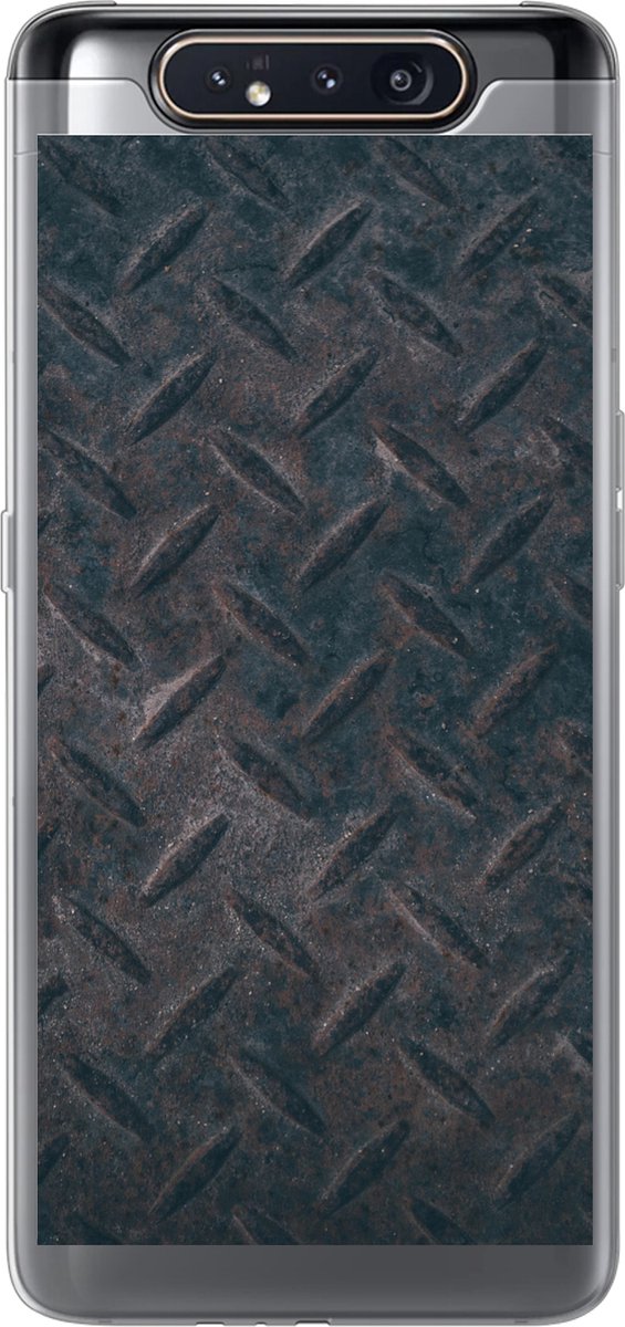 Telefoonhoesje Geschikt voor Samsung Galaxy A80 hoesje - Zwart - IJzer - Diamantplaat - Siliconen Telefoonhoesje Telefoonhoesje