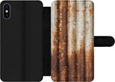 Bookcase Geschikt voor iPhone XS Max telefoonhoesje - Roest print - Golfplaten - IJzer - Met vakjes - Wallet case met magneetsluiting