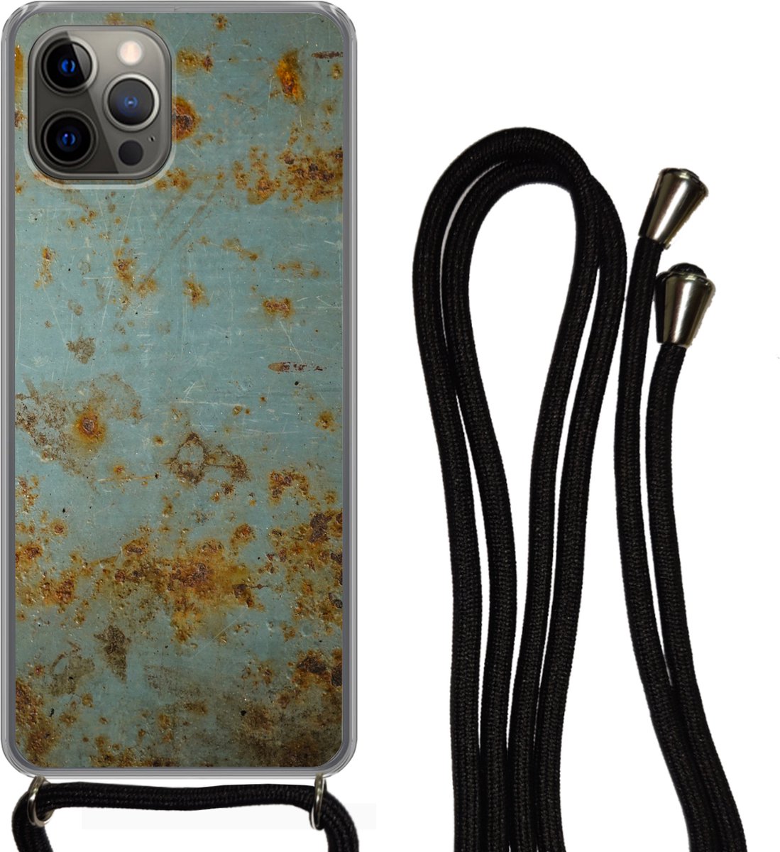 Telefoonkoord - Telefoonketting - Telefoonhoesje Geschikt voor iPhone 13 Pro Max - IJzer - Roest print - Verweerd - Siliconen - Crossbody - Telefoonhoesje met koord Telefoonhoesje