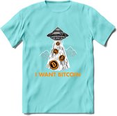 I Want Bitcoin - Crypto T-Shirt Kleding Cadeau | Dames / Heren / Unisex | Bitcoin / Ethereum shirt | Grappig Verjaardag kado | Tshirt Met Print | - Licht Blauw - XXL