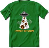 I Want Bitcoin - Crypto T-Shirt Kleding Cadeau | Dames / Heren / Unisex | Bitcoin / Ethereum shirt | Grappig Verjaardag kado | Tshirt Met Print | - Donker Groen - L