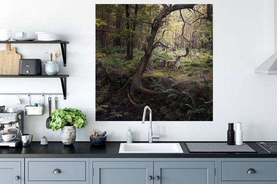 Stickers Stickers muraux - Animal de la forêt - Cerf - Soleil - 100x100 cm - Feuille adhésive XXL