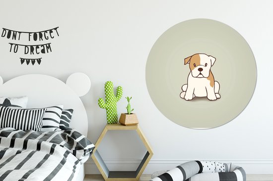 Une illustration d'un chiot d'un bouledogue Cercle mural aluminium ⌀ 120 cm - Tirage photo sur cercle mural / cercle vivant / cercle jardin (décoration murale) XXL / Groot format!