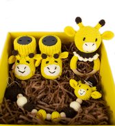 Handgebreide Rammelaar Giraffe - Baby speelgoed - Organic en Hout - Babygeschenkset - Kraamcadeau - Jongen/Meisje - Baby - Nieuwe - Cadeau