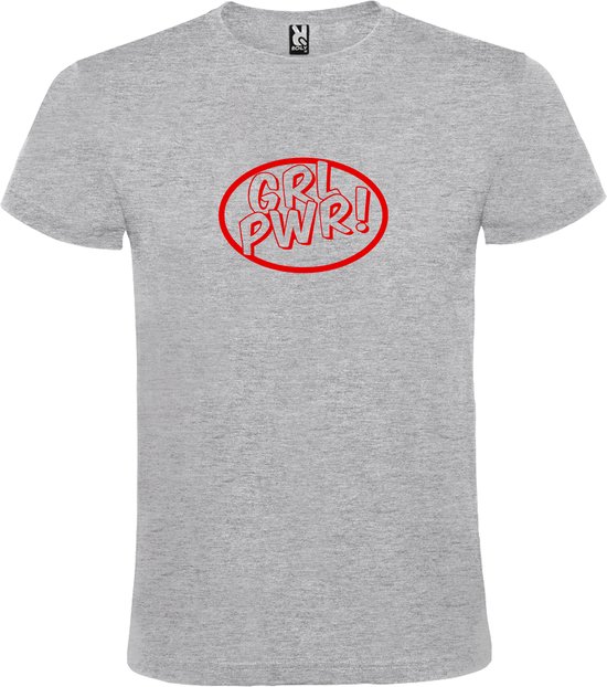 Grijs t-shirt met 'Girl Power / GRL PWR' print Rood