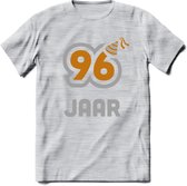 96 Jaar Feest T-Shirt | Goud - Zilver | Grappig Verjaardag Cadeau Shirt | Dames - Heren - Unisex | Tshirt Kleding Kado | - Licht Grijs - Gemaleerd - XL
