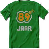 89 Jaar Feest T-Shirt | Goud - Zilver | Grappig Verjaardag Cadeau Shirt | Dames - Heren - Unisex | Tshirt Kleding Kado | - Donker Groen - 3XL