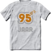 95 Jaar Feest T-Shirt | Goud - Zilver | Grappig Verjaardag Cadeau Shirt | Dames - Heren - Unisex | Tshirt Kleding Kado | - Licht Grijs - Gemaleerd - S