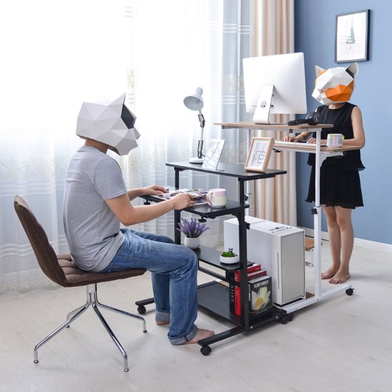 Verrijdbare tafel voor laptops en notebooks, computertafel, mobiel bureau, bijzettafeltje, nachtkastje, voor bij het bed of de bank, met wieltjes