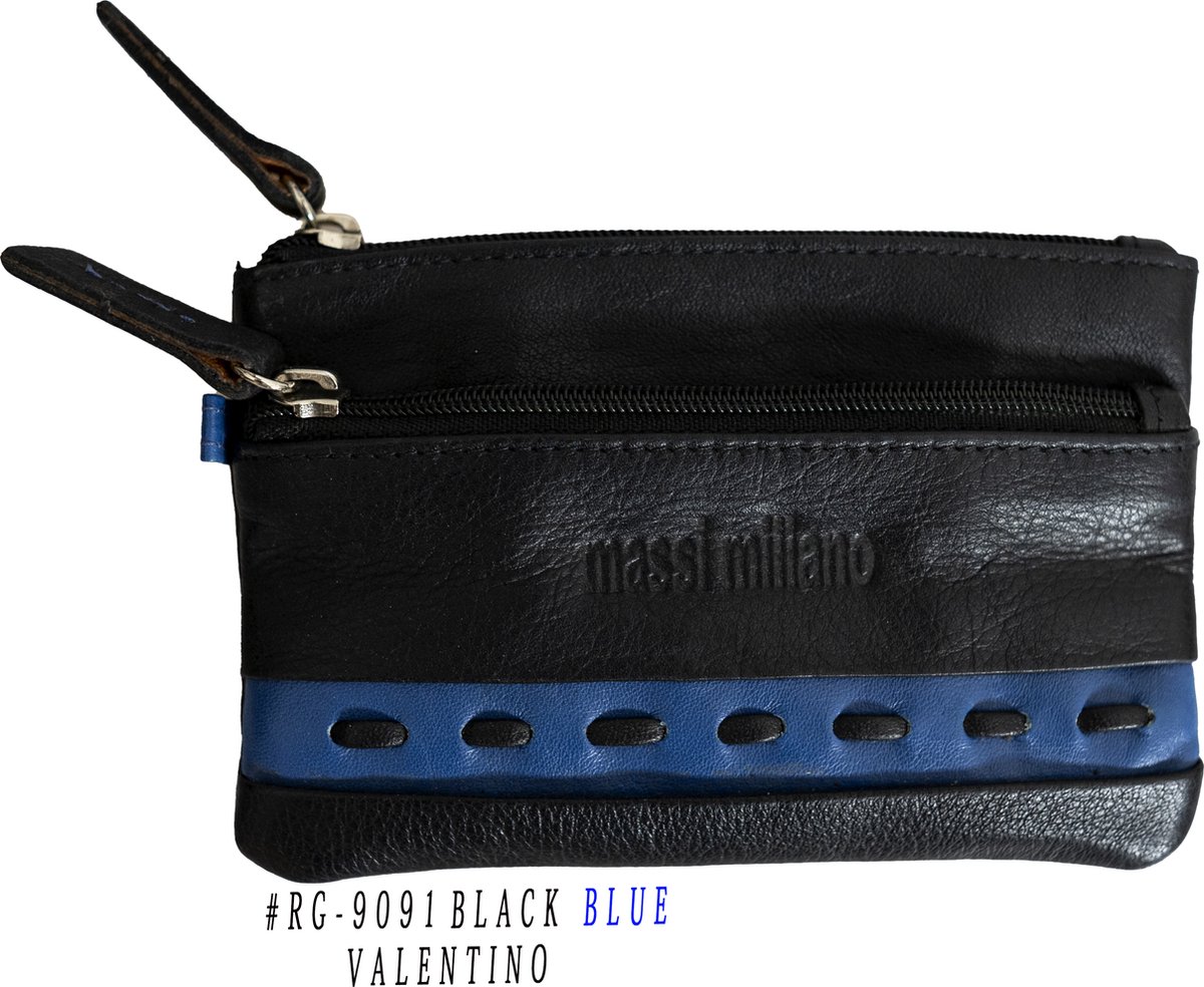 Massi Miliano Sleutel-etui Unisex Nappa Leer Zwart/navyblauw - (s-9091-6+9) - 11x1x7.5cm -