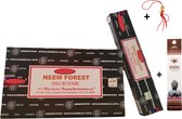Doos met 12 pakjes à 15 gram - Wierook - Wierookstokjes - Incense sticks - Neem Forest - Bos + 5 Mini Wierookstokjes + Gelukspoppetje
