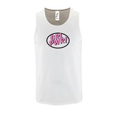 Witte Tanktop sportshirt met "Girl Power / GRL PWR" Print Roze / Zwart Size XXL