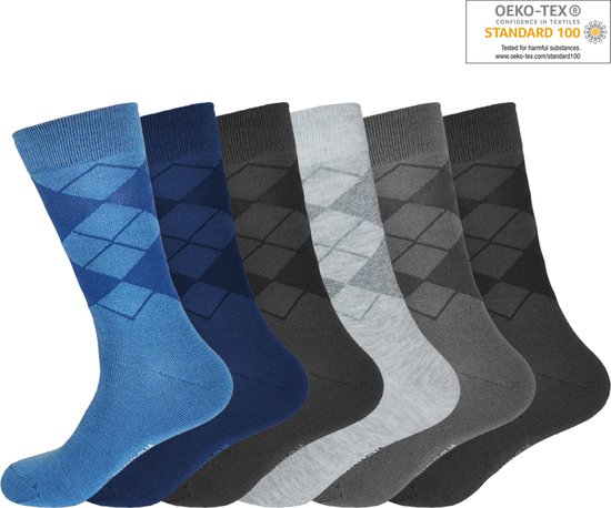12 paires de chaussettes uni homme (tons Zwart, Grijs et Bleu) avec motif losanges de la même couleur 39-42