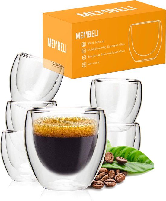 Stoutmoedig Veel gevaarlijke situaties Vacature Membeli Espresso Kopjes Dubbelwandig Glas - Set van 6 - 80 mL - Espresso  Glazen -... | bol.com