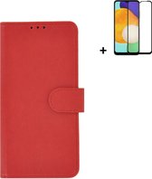 Hoesje Geschikt voor Samsung Galaxy A13 5G - Bookcase - Screenprotector A13 5G - Samsung A13 5G Hoes Wallet Book Case Rood + Full Screenprotector