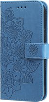 iPhone 12 Pro Max Book Case Hoesje met Patroon - Pasjeshouder - Portemonnee - Bloemenprint - Apple iPhone 12 Pro Max - Blauw