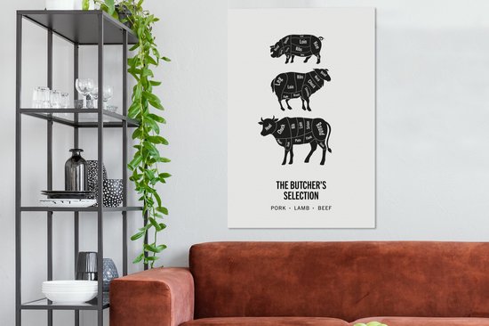 Toile Peinture Cuisine - Vache - Viande - 80x120 cm - Décoration murale - Cadeau pour femme