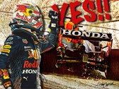 Max, tweevoudig wereldkampioen Formule 1 Schilderij met baklijst - Victory - Canvas - 86 x 66 cm - Incl. ophangset