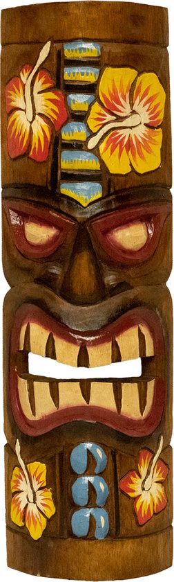 Tiki masker Hawaiian 3 - Houten decoratie - Decoratie - 50 cm - Bar accessoires - Mancave - Cafe - Tiki masker - Handbeschilderd - Masker
