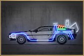 JUNIQE - Poster met kunststof lijst Neon Delorean -13x18 /Blauw &