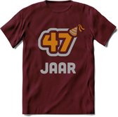 47 Jaar Feest T-Shirt | Goud - Zilver | Grappig Verjaardag Cadeau Shirt | Dames - Heren - Unisex | Tshirt Kleding Kado | - Burgundy - XXL