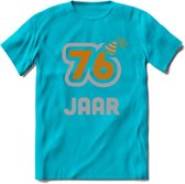 76 Jaar Feest T-Shirt | Goud - Zilver | Grappig Verjaardag Cadeau Shirt | Dames - Heren - Unisex | Tshirt Kleding Kado | - Blauw - 3XL