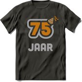 75 Jaar Feest T-Shirt | Goud - Zilver | Grappig Verjaardag Cadeau Shirt | Dames - Heren - Unisex | Tshirt Kleding Kado | - Donker Grijs - XXL