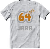 64 Jaar Feest T-Shirt | Goud - Zilver | Grappig Verjaardag Cadeau Shirt | Dames - Heren - Unisex | Tshirt Kleding Kado | - Licht Grijs - Gemaleerd - 3XL