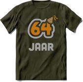 64 Jaar Feest T-Shirt | Goud - Zilver | Grappig Verjaardag Cadeau Shirt | Dames - Heren - Unisex | Tshirt Kleding Kado | - Leger Groen - XXL