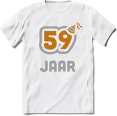 59 Jaar Feest T-Shirt | Goud - Zilver | Grappig Verjaardag Cadeau Shirt | Dames - Heren - Unisex | Tshirt Kleding Kado | - Wit - 3XL