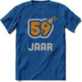 59 Jaar Feest T-Shirt | Goud - Zilver | Grappig Verjaardag Cadeau Shirt | Dames - Heren - Unisex | Tshirt Kleding Kado | - Donker Blauw - M