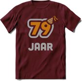 79 Jaar Feest T-Shirt | Goud - Zilver | Grappig Verjaardag Cadeau Shirt | Dames - Heren - Unisex | Tshirt Kleding Kado | - Burgundy - M