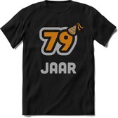 79 Jaar Feest T-Shirt | Goud - Zilver | Grappig Verjaardag Cadeau Shirt | Dames - Heren - Unisex | Tshirt Kleding Kado | - Zwart - M