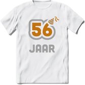 56 Jaar Feest T-Shirt | Goud - Zilver | Grappig Verjaardag Cadeau Shirt | Dames - Heren - Unisex | Tshirt Kleding Kado | - Wit - XXL