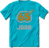 65 Jaar Feest T-Shirt | Goud - Zilver | Grappig Verjaardag Cadeau Shirt | Dames - Heren - Unisex | Tshirt Kleding Kado | - Blauw - XXL