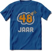 48 Jaar Feest T-Shirt | Goud - Zilver | Grappig Verjaardag Cadeau Shirt | Dames - Heren - Unisex | Tshirt Kleding Kado | - Donker Blauw - XL