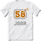 58 Jaar Feest T-Shirt | Goud - Zilver | Grappig Verjaardag Cadeau Shirt | Dames - Heren - Unisex | Tshirt Kleding Kado | - Wit - XXL